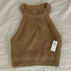 Aerie Ribbed Mock Neck Sleeveless Tank Top Brown Size S NWT